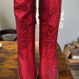 Source Unknown Red Sequin Heeled Boots